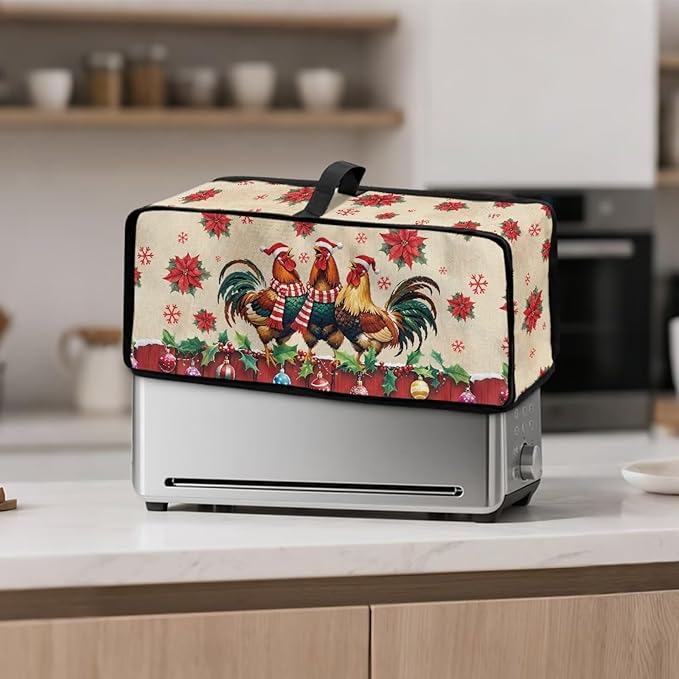 Christmas Toaster Cover 2 Slice Chicken Pattern Cover for 2 Slice Slim Toaster Water-Resistant Dust Covers for Kitchen Appliances, Machine Washable