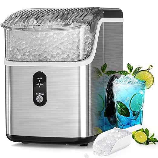 Antarctic Star Nugget Ice Maker Countertop, Chewable Nugget Ice Machine with Automatic Cleaning, Fast Ice Making 34Lbs/24H, One Click Operation for Party/Home/Bar/RV (Stainless Steel Silver)