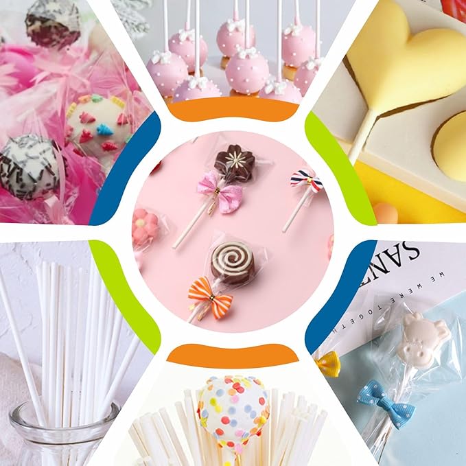 300 Count 4 INCH White Paper Lollipop Sticks,Cake Pop Sticks,Sucker Sticks for Cookies,Rainbow Candy,Chocolate,Cake Topper(Dia 3.5mm)