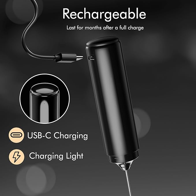 Rechargeable Milk Frother Handheld, 2-IN-1 Dual Spring Whisk Electric Frother Wand for Cappuccino Latte Macchiato, Portable Drink Mixer for Coffee, Matcha, Hot Chocolate