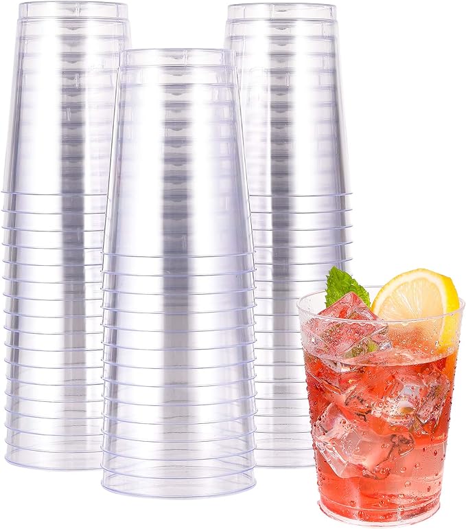 JOLLY CHEF 10 oz Clear Disposable Plastic Cups 50 Pack, Clear Plastic Cups Tumblers, Heavy duty Party Glasses, Disposable Cups for Wedding, Thanksgiving,Halloween,Christmas Party