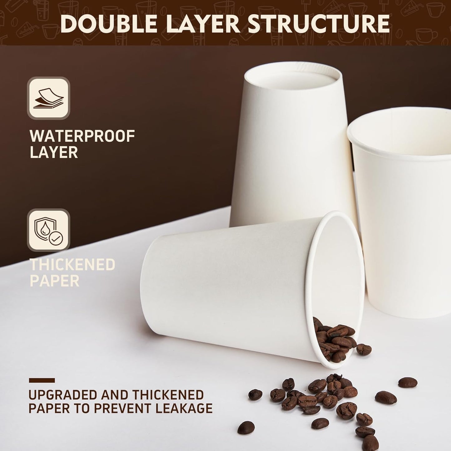 YEEHAW 12 oz 100 Pack Disposable Paper Coffee Cups, White To Go Hot Cups for Coffee, Hot Liquid, Chocolate, Juice, Hot Beverage Drinking Cup, Ideal for Cafes, Bistros, Businesses