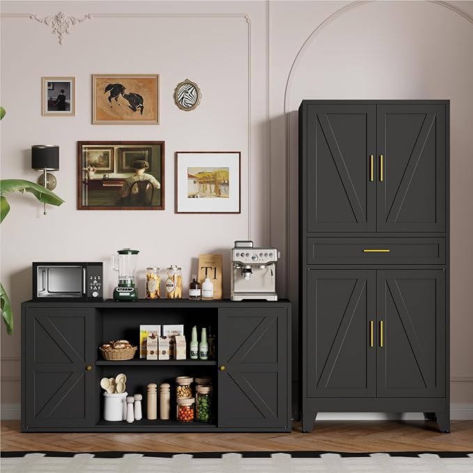 71" Tall Pantry Storage Cabinet with Drawer and Adjustable Shelves, Freestanding Tall Kitchen Cupboard Storage Cabinet for Kitchen,Dining Room, Living Room, Black