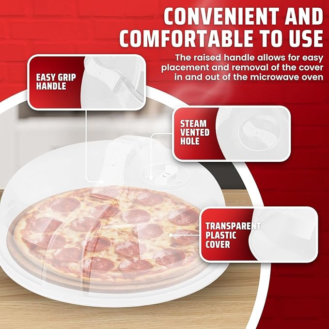 Flexzion 2 Pack 10.5 Inch Microwave Splatter Cover - BPA-Free Anti-Splatter Microwave Cover with Adjustable Steam Vent, Dishwasher Safe, Transparent Plastic Food Covers for Microwave Cooking