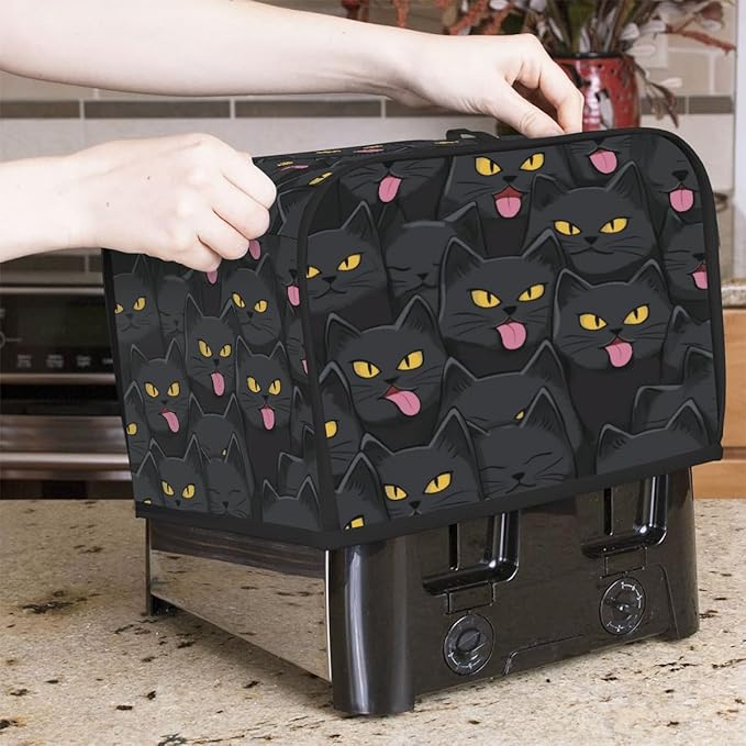 2 Slice Toaster Cover,Halloween Black Cat Eyes Small Kitchen Appliance Bread Machine Cover with Pockets,Dust & Fingerprint Protection