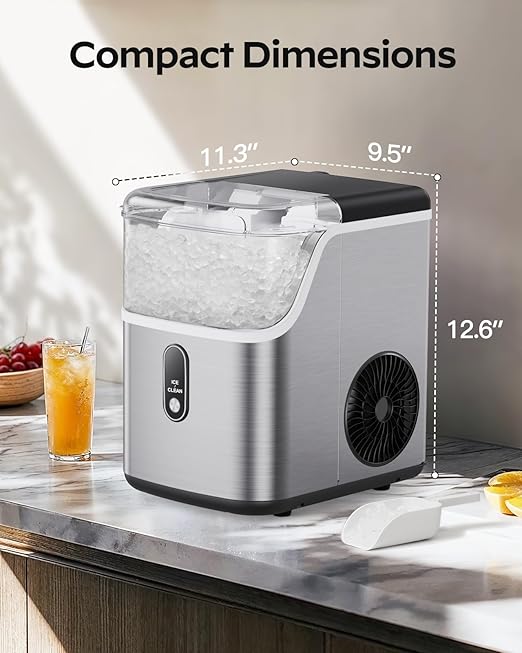 Nugget Ice Maker Countertop, HOMEZAY Pebble Ice Maker with Soft Chewable Pellet Ice, 33 lbs per Day, Compact Ice Machine with Self-Cleaning & LED Indicator for Home, Kitchen, Camping, RV, Office