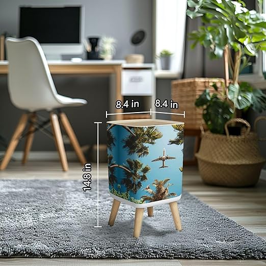 Small Trash Can with Lid Airplane Flight Tropical Vacations Wastebasket with Press Cover Dog Proof Garbage Can Waste Bin for Kitchen Bathroom Nursery 2.6 Gallon