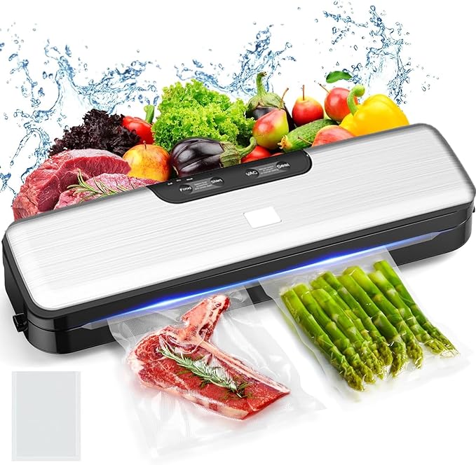 Food Saver Vacuum Sealer Machine-100 Times Consecutive Works | 5mm Sealing Wire | 5 Food Modes | Compact Design Dry&Moist Multi-Functional Storage with 10 Vacuum Seal Bags