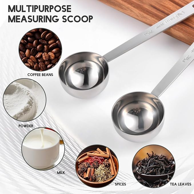 Timoo 5 Pcs Coffee Scoop 2 Tablespoon Scoop Stainless Steel Tablespoon Measuring Spoon Long Handle for Powder Ground Coffee Tea Sugar