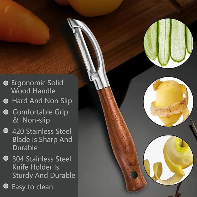 Professional Potato Peeler,Vegetable Peeler Stainless Steel,Carrot Peelers For Kitchen There Are Sharp Swivel Blades And Natural Anti Slip Wooden Handle,For Fruit And Vegetable Peeler