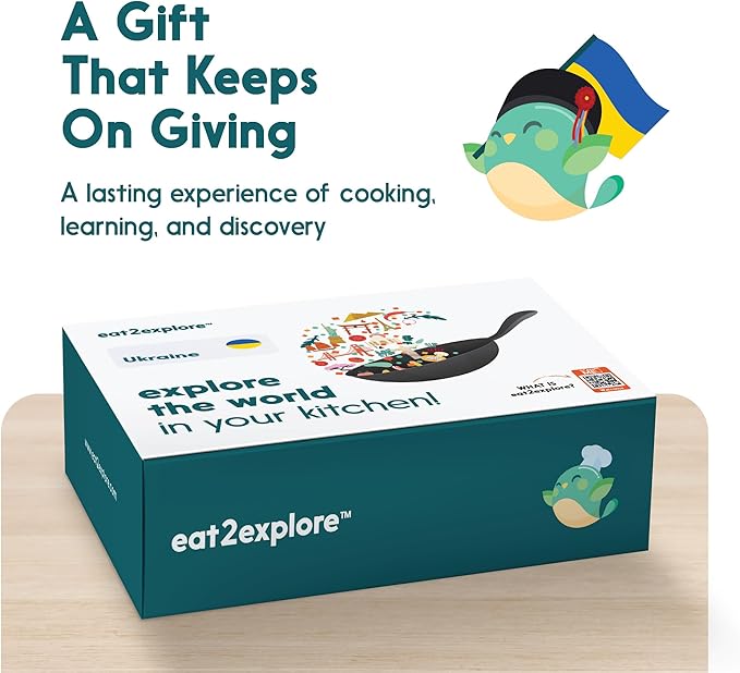 eat2explore Cooking Kits for Kids 15 Pcs – Interactive & Educational Kids Cooking Sets Real for Ages 5 and Up,3 Recipe Cards & Global Ingredients – Fun for Young Chefs (Ukraine Edition)