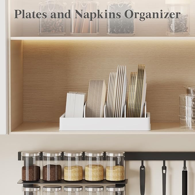 Lifewit Kitchen Cabinet Organizer for Food Contanier Lid, Lid Holder with 6 Adjustable Dividers & 7 Sections for Pantry Organizers and Storage, Home Drawer Organization, Large, 13" x 10"