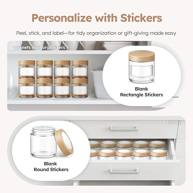 4 oz Glass Jars with Lids, 24 Pack Clear Small Glass Jars with Woodgrain Lids Leakproof Round Airtight Empty Cosmetic Travel Containers with Inner Liners For Lotions Powders and Candle Making