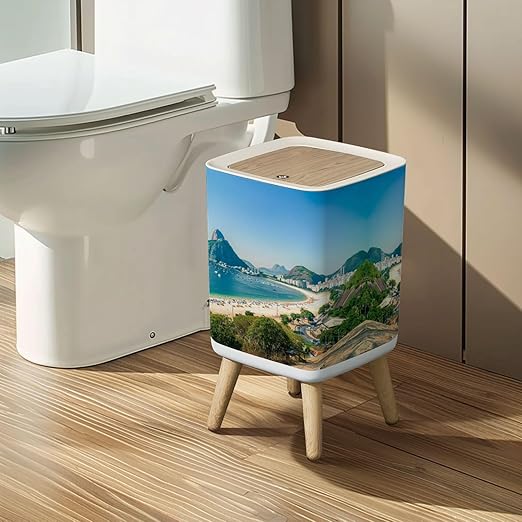 Small Trash Can with Lid Sugarloaf Mountain de Janeiro Brazil Wastebasket with Press Cover Dog Proof Garbage Can Waste Bin for Kitchen Bathroom Nursery 2.6 Gallon