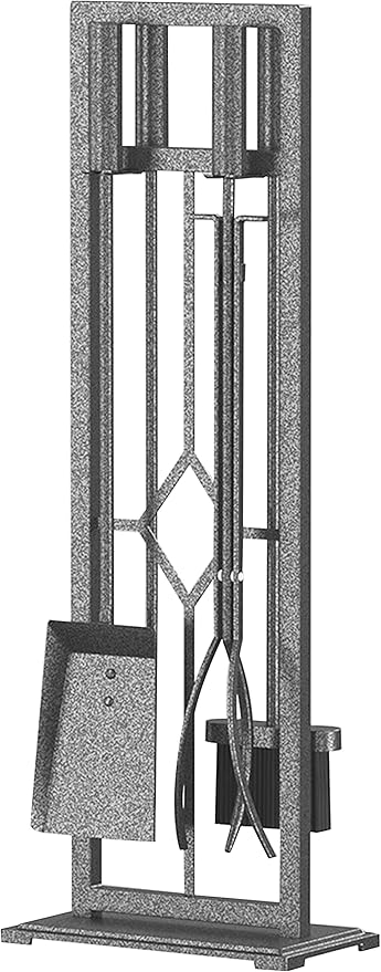 Fire Beauty 5 Pieces Fireplace Tools Set Wrought Iron Fire Place Pit Poker Holder(Pewter)