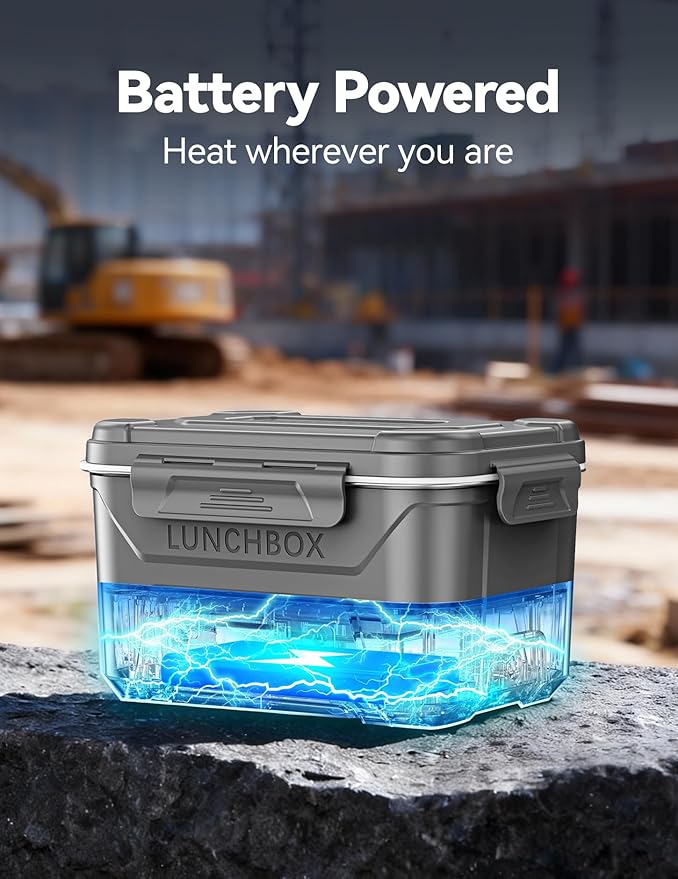EAST OAK Heated Lunch Box for Men, Electric Lunch Box for Adults, 5.5 Cups Cordless Portable Food Warmer, Rechargeable Self Heating Food Heater with Memory Function, Automatic Keep Warm(Grey)