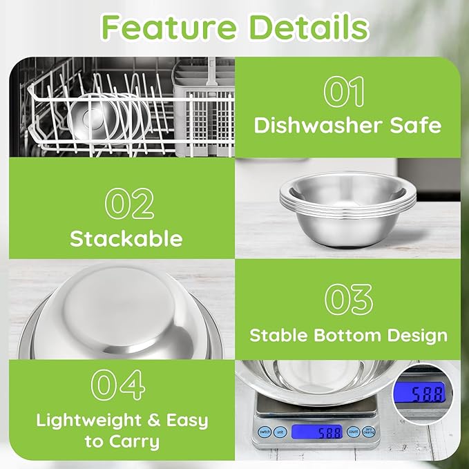 304(18/8) Stainless Steel Mixing Bowls for Kitchen, 4 Pack 5.5" Small Metal Mixing Cooking Bowls Set Stackable for Baking Serving Cooking Food Prep Storage Dishwasher Safe Lightweight