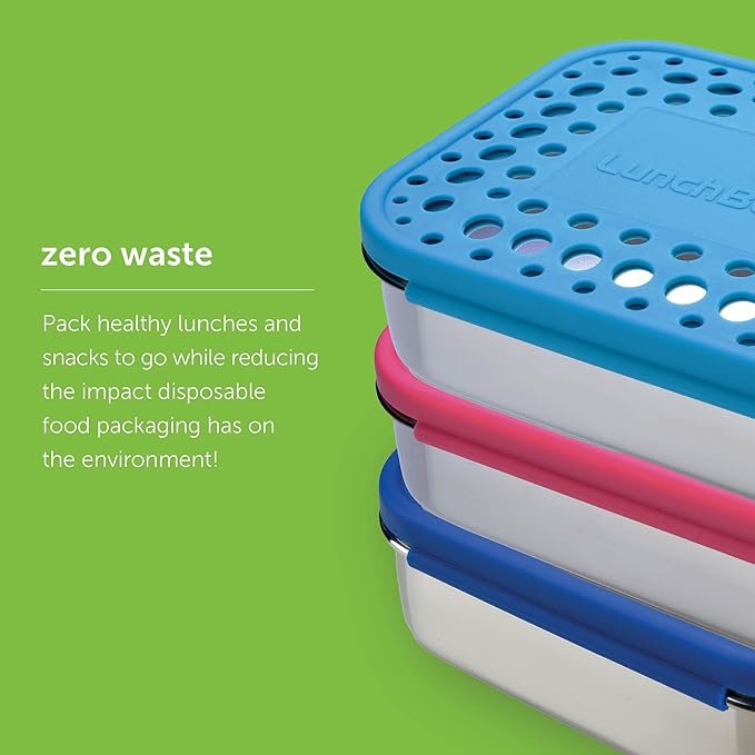 LunchBots Medium Trio II Snack Container - Divided Stainless Steel Food Container - 3 Sections for Snacks On the Go, Dishwasher Safe - Stainless Steel