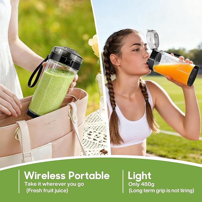 MIAOKE 2026 Upgrade 700 ML Portable Smoothie Blender, Rechargeable Personal Blende, Contains both Automatic and Pulse Functions, with Travel Cup and Lid, 6 Sharp Blades, Mixer Blender Machine Black