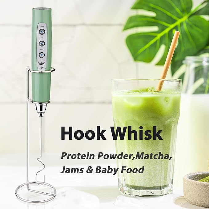 Sakgos Milk Frother with Stand Rechargeable-Handheld Coffee Frother with 3 Stainless Whisks 3 Speed Adjustable, Electric Whisk Drink Mixer, Foam Maker Blender for Matcha Latte Cappuccino Chocolate