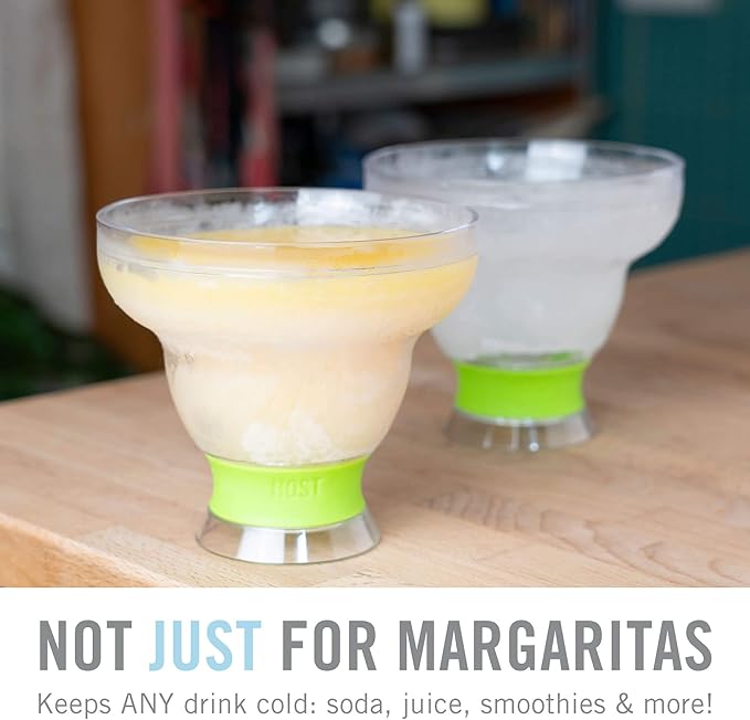 HOST Freeze Stemless Margarita Glasses Double Walled Insulated Gel Chiller Plastic Margarita Cups - Frozen Cocktail Glass, Set of 1, 12 oz, Green