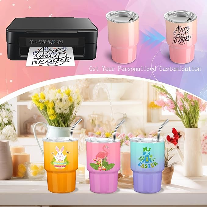 20 Pack 3 oz Gradient Mini Tumbler Shot Glass with Straw and Lid,Sublimation Shot Glasses Stainless Steel Vacuum Insulated Mini Tumblers Cups Gifts for Wedding Cocktail Party