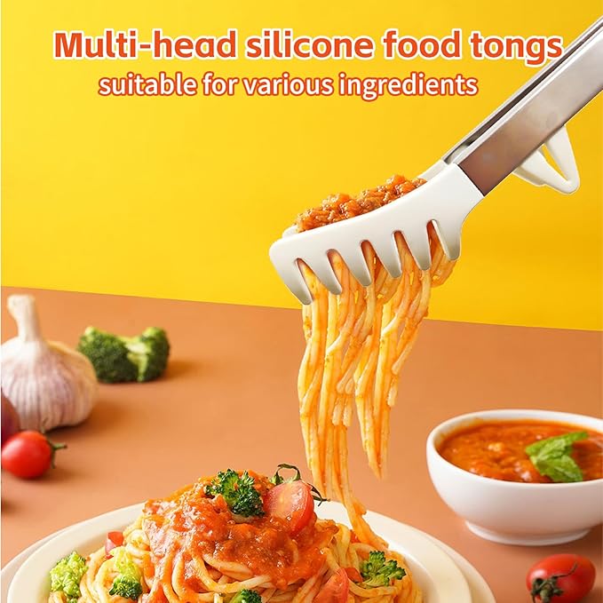 Kitchen Tongs,Set Of 3 Tongs with Silicone Tip for Cooking 9/12 Inch Stainless Steel Kitchen Tong for Meat,Food Grill,Salad,BBQ,Frying,Serving,Dishwasher (White, 9 Inch)