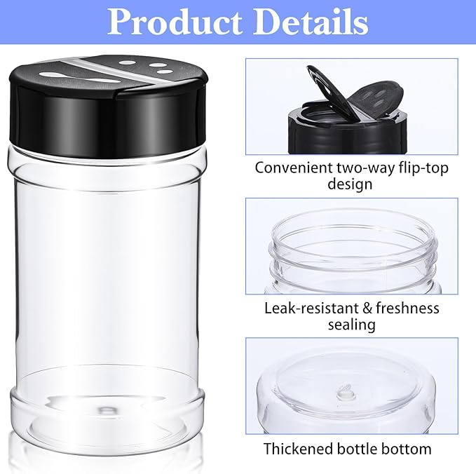 48 Pack 6 Oz Plastic Spice Jars with Shaker Lids, Clear Empty Seasoning Containers, BPA-Free PET Spice Bottles for Powders & Dry Goods