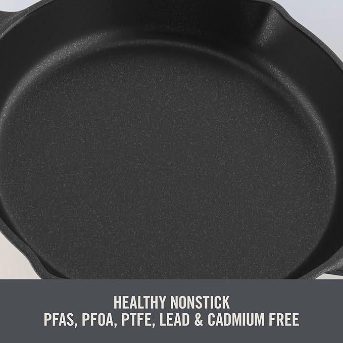 Zakarian x Dash Nonstick Cast Iron Grilling and Roasting Pan - Oven-Safe Cookware - Titanium Ceramic Nonstick Coating - Great for Roasting Veggies, Meats, and More - Blue, 11-Inch
