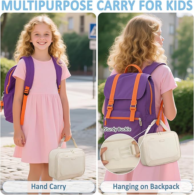 Lunch Box Kids Insulated Lunch Bag for Boys Girls Cute Reusable Lunch Tote Bag Waterproof Portable Thermal Lunch Box Kids for School Picnic Travel Beige