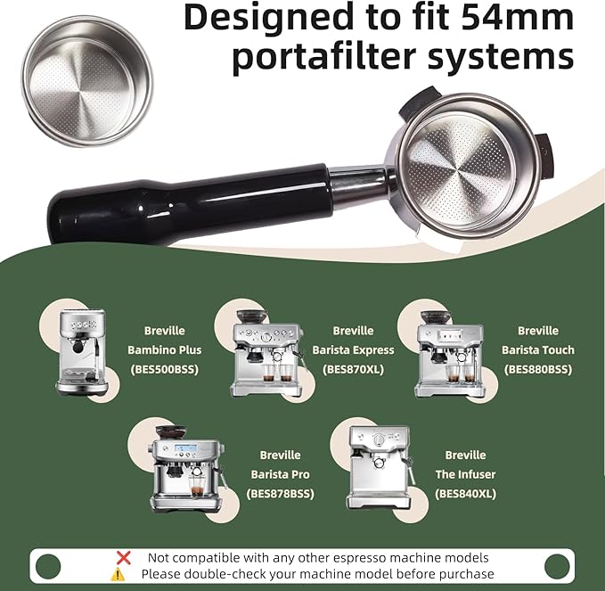54mm Bottomless Portafilter for Breville Barista Express/Pro/Touch/Bambino18-21g Precision Basket, Stainless Steel 304 Filter Basket,Naked Portafilter for Espresso Extraction(54mm Black)