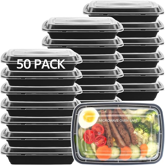 50 PACK, 24 oz. Meal Prep Containers, Extra Large & Thick Food Storage Containers with Lids - BPA Free Stackable Microwavable & Dishwasher Safe, Travel, To Go, Bento Box (50, Rectangle - 28 oz.)