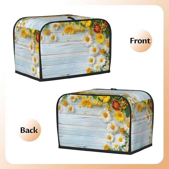 Spring Daisies Wooden Toaster Cover 2 Slice, Cute Rural Bread Machine Cover, Washable Dust-Proof Cover for Kitchen Small Appliance Cover,with Top Handle