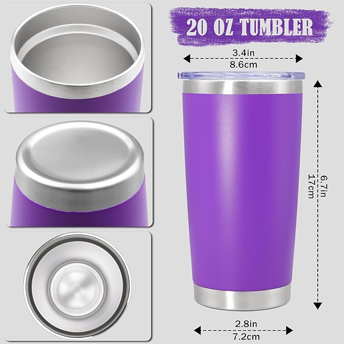 20 oz Tumbler Coffee Travel Tumblers Bulk with Lid Stainless Steel Double Wall Vacuum Insulated Mug Powder Coated Cups fit Car Cupholder for Hot and Cold - Purple, 1Pack