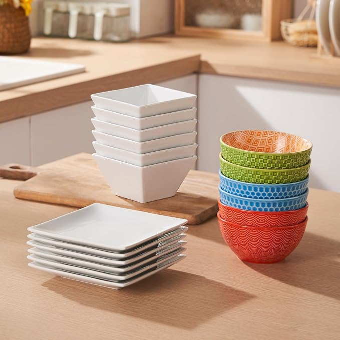 12 Oz Dessert Bowls Set of 6, 4.8 Inch Small Porcelain Ice Cream Bowls Set, Colorful Ceramic Cereal Bowls for Side Dishes, Dip, Snack, Rice, Soup, Portion, Fruits, Microwave and Dishwasher Safe
