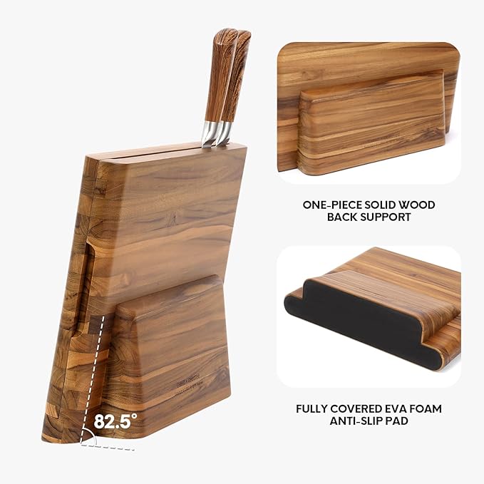 2 - in - 1 Magnetic Knife Block Holder with 16"x11" Cutting Board, Crafted from Premium Natural Teak Wood, Exquisitely Made with Elegant Design, Ideal for Efficient Kitchen Knife Storage