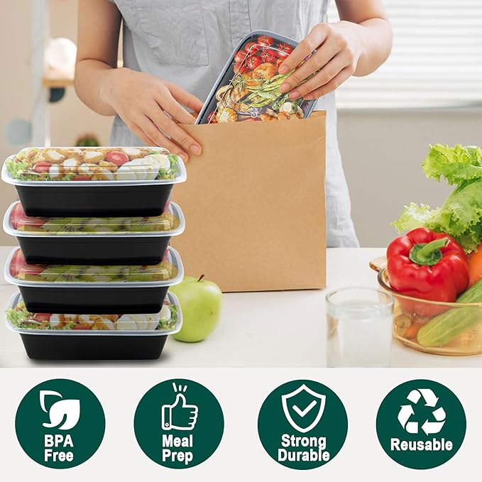 38 Oz Plastic Meal Prep Containers - [100 Set] Food Storage Containers with Lids - Clear Disposable To Go Containers, BPA Free, Stackable, Leakproof, Microwave and Freezer Safe