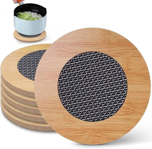 4 Pcs Wooden Trivets Hot Pads for Kitchen,7.8 Placemats Set of 4 for Pot/Bowl/Teapot，Metal mesh Wooden Trivets (Round 4PCS Large)