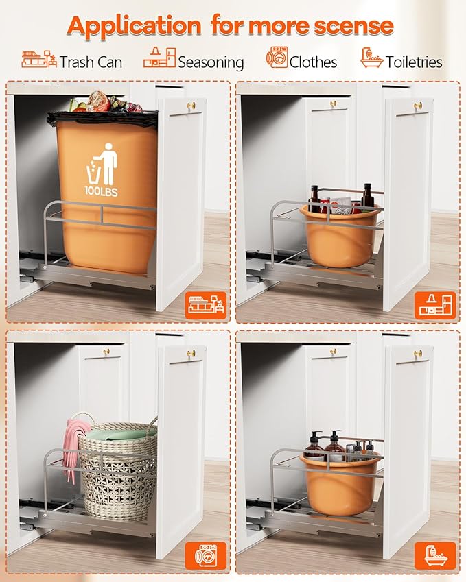 Pull Out Trash Can Under Cabinet Kit with Soft-Close Slides(Trash Bin Not Included), Under Sink Garbage Can Pull Out, for Kitchen, Sink, Drawer, Required Minimum Cabinet Size(12" W X 18" D)
