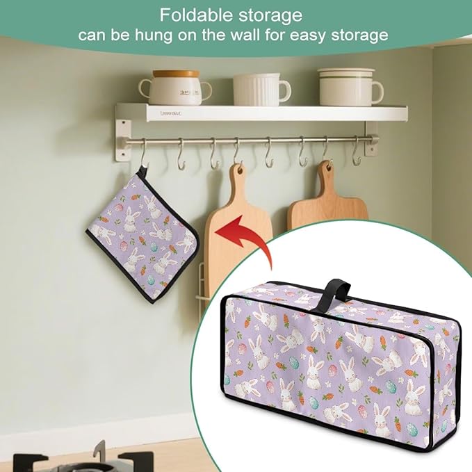 Easter Happy Bunny Toaster Cover Decor, Dust-proof 2 Slice Toaster Cover with Top Handle Small Appliance Covers Machine Washable Kitchen Appliance Covers for Modern Home