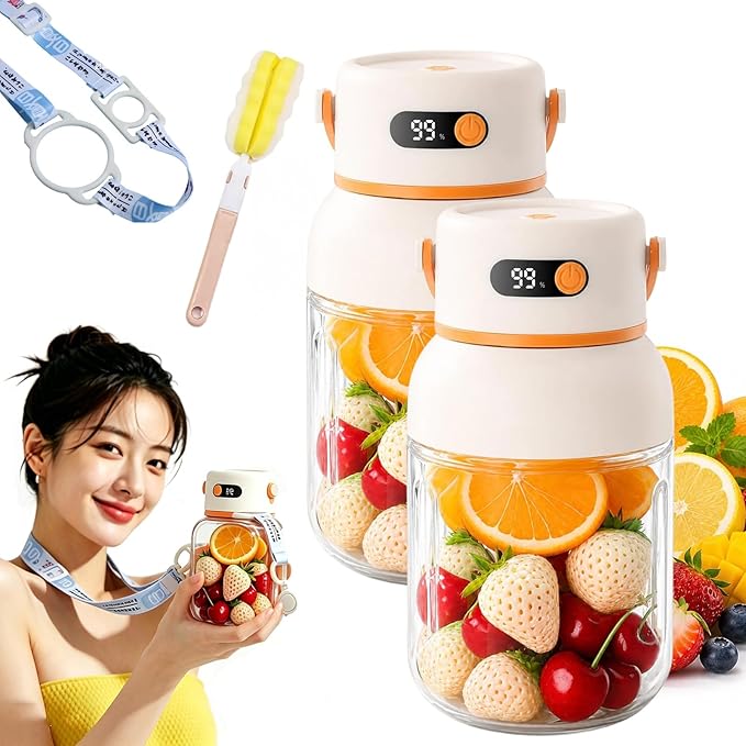 Portable Electric Juicer Cup with Zero Cord Hassle, USB-C Rechargeable Electric Blender with 18000 RPM Motor, Portable Wireless Juicer Cup for Home, Gym, Office and Outdoor (1200ml 2pcs)