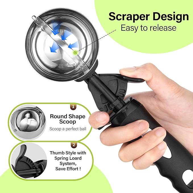 Ice Cream Scoop with Trigger, 6 Tbsp Cookie Scoop for Baking, 3 Oz Cookie dough Scooper, Large Ice Cream Scooper, Stainless Steel Portion Scoop, 90 ml