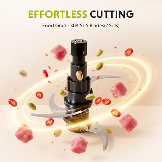 Simple Deluxe 450W Food Processor, Electric Food Chopper with 2x8 Cup Bowls & 2 Bi-Level Blades, Small Food Chopper Meat Grinder for Nuts, Fruits, Veggies, Baby Food & More