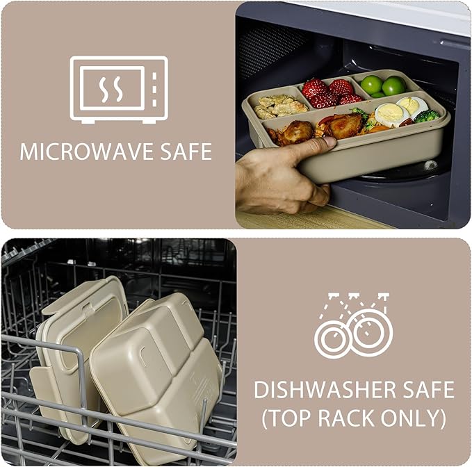 Caperci Bento Box Adult - 50 oz Large Lunch Containers for Adults and Teens, 4-Compartment Bento Lunch Box with Utensils & Leak Proof Sauce Cup, Dishwasher Safe, Durable, BPA-Free (Mocha)