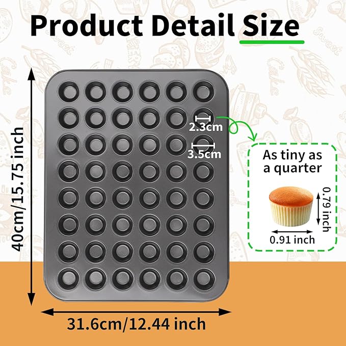 Beasea Nonstick Mini Muffin Pan 48 Cups, 2 Pack 48 Mini Small Tiny Cup Non Stick Muffin Baking Pan Tin Tray Carbon Steel Bakeware Individual Cupcake Baking Pan - Black