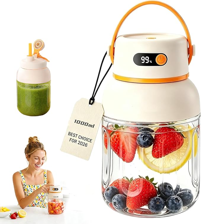 Portable Electric Juicer Cup with Zero Cord Hassle, 33oz Large Capacity Personal Blender with 18000RPM High Speed, USB-C Rechargeable Wireless Juicer Cup for Gym, Travel (10000ML / 33OZ)