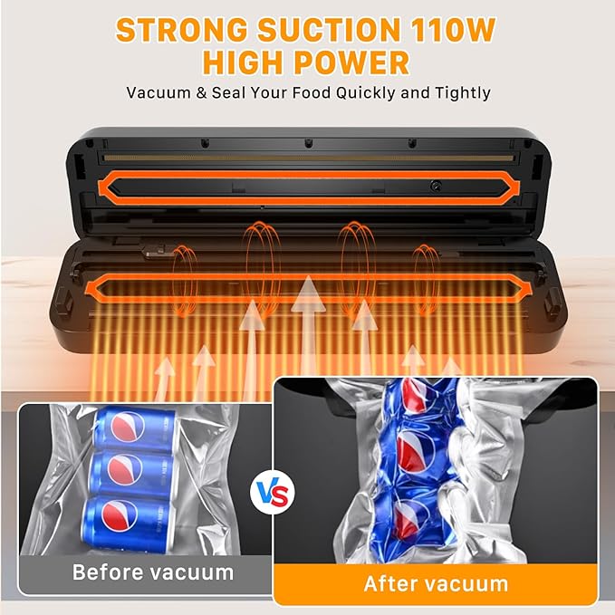 Vacuum Sealer Machine, Fast-Compact/Multi-Functional Vacuum Sealer for Food with Starter Kites, Dry/Moist Mode & External Vacuum System, Built-in Cutter & 10 Vacuum Bags