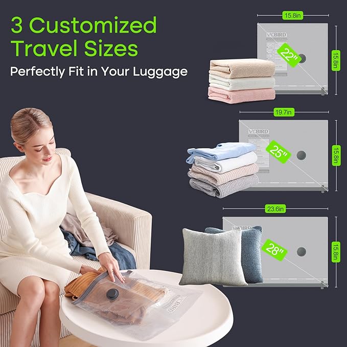 18 Pack Vacuum Bags for Travel with USB Pump, Compression Travel Vacuum Bags for Luggage and Suitcase, Carry-on Size Space Saver Bags for Clothes and Clothing