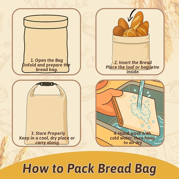 Reusable Beeswax Bread Bags Set – 2 Large Organic Linen Bread Bags (17 x 13 Inches) + 3 Beeswax Wraps for Food, Homemade Bread, Bagel,Sourdough, Freezer Safe & Keeps Food Fresh
