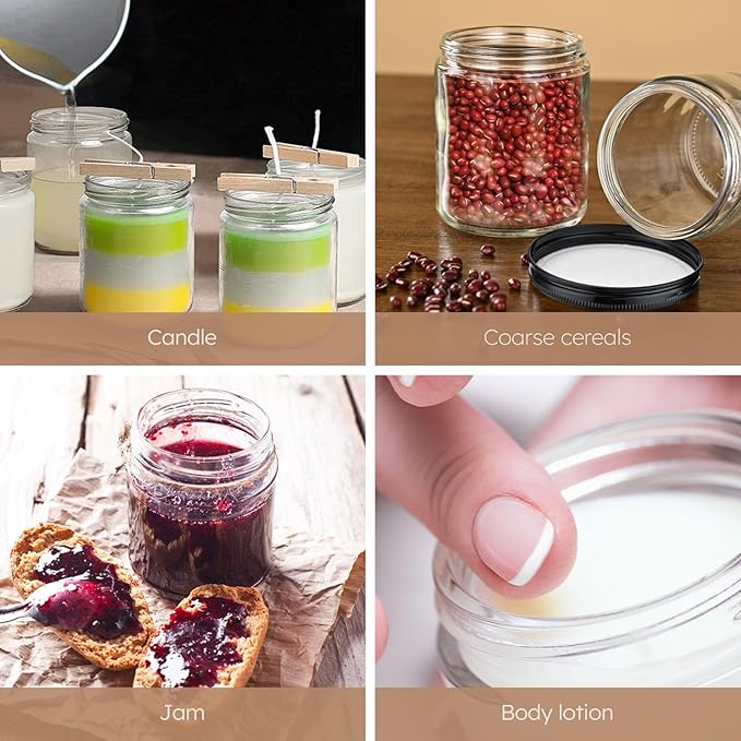 Tecohouse 8 oz Glass Jars with Lids, 30 Pack Candle Jars Canning Mason Jars with Lids, White Labels & Inner Liners, Empty Airtight Round Clear Slime Containers for Cream, Spice, Lotion, Ointments